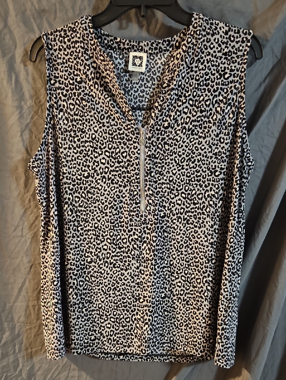 ANNE KLEIN GRAY LEOPARD PRINT SLEEVELESS BLOUSE: GUC: SIZE L